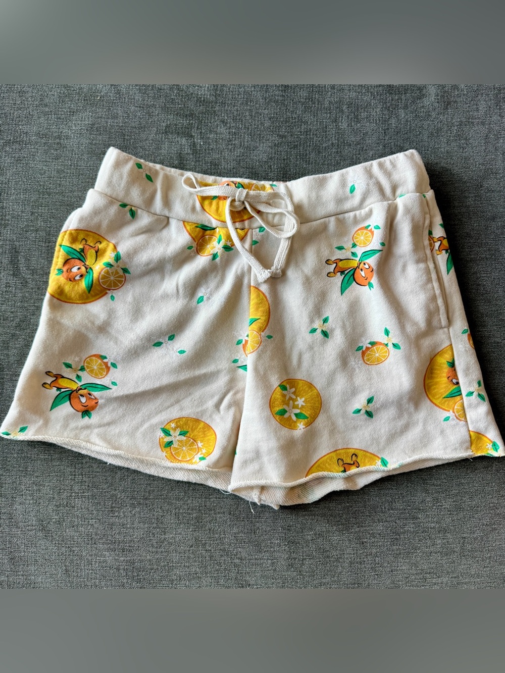 Disney Cream Drawstring Shorts with Yellow Citrus Print